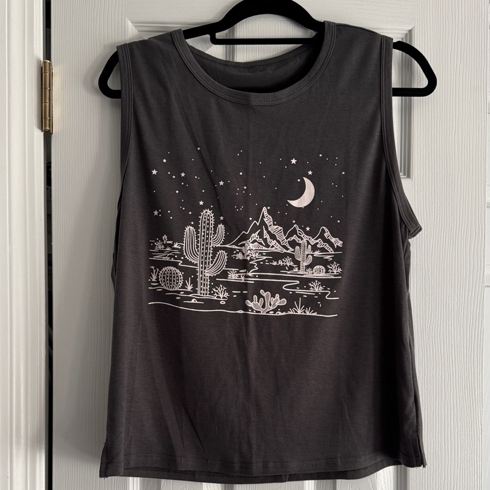 Black Sleeveless Top with Desert Print